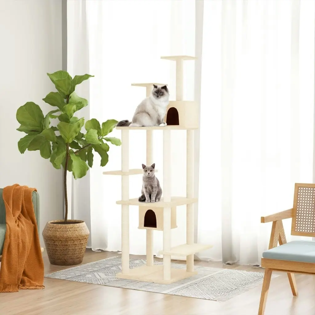 Cat Tree with Sisal Scratching Posts Cream 176 cm 171687