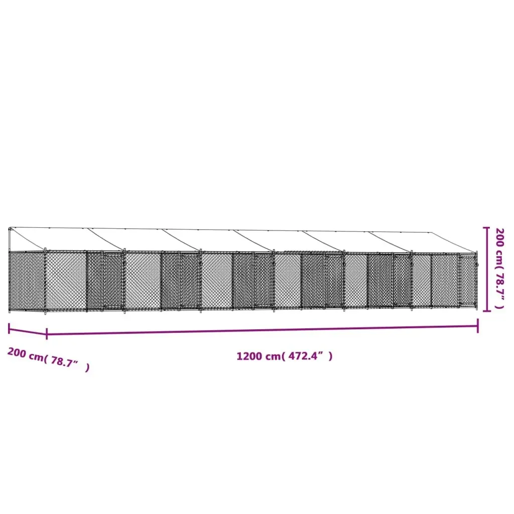 Dog Cage with Roof and Doors Grey 12x2x2 m Galvanised Steel 3209567