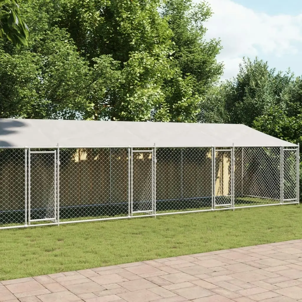 Dog Cage with Roof and Doors Grey 12x2x2 m Galvanised Steel 3209567