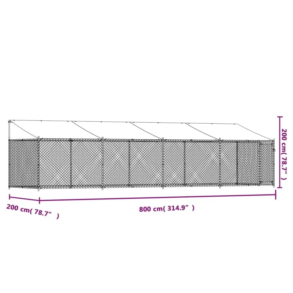 Dog Cage with Roof and Door Grey 8x2x2 m Galvanised Steel 3209570