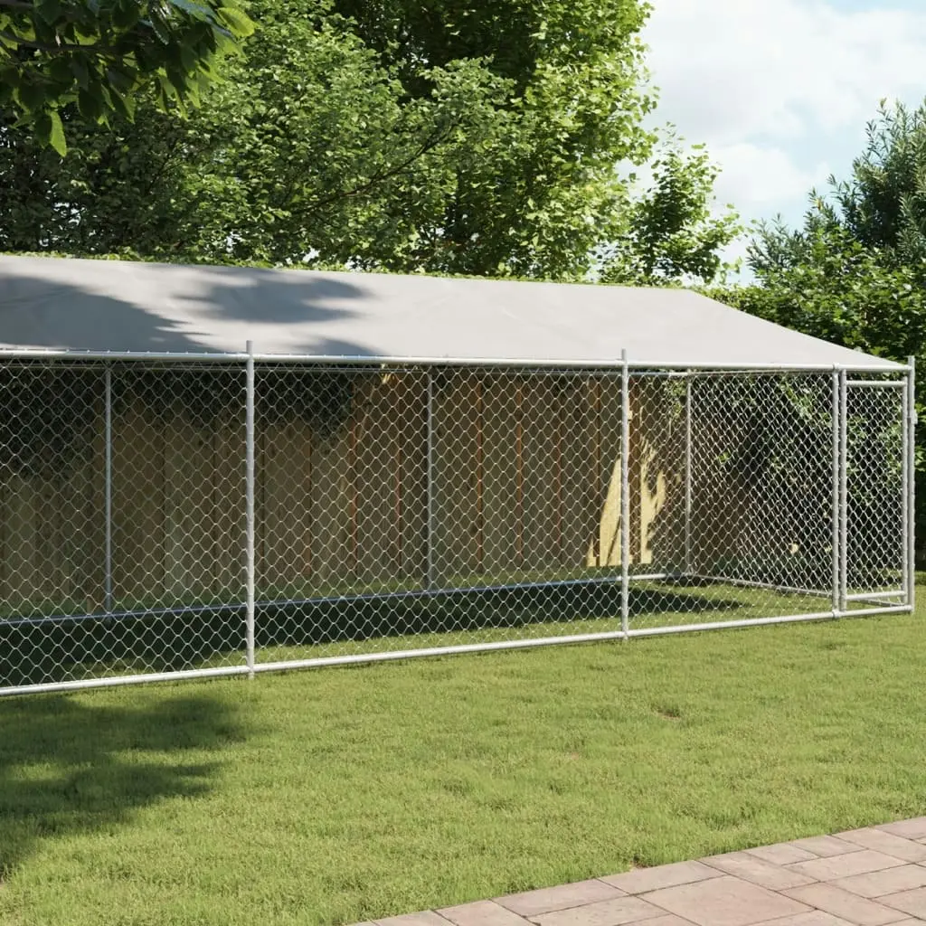 Dog Cage with Roof and Door Grey 8x2x2 m Galvanised Steel 3209570