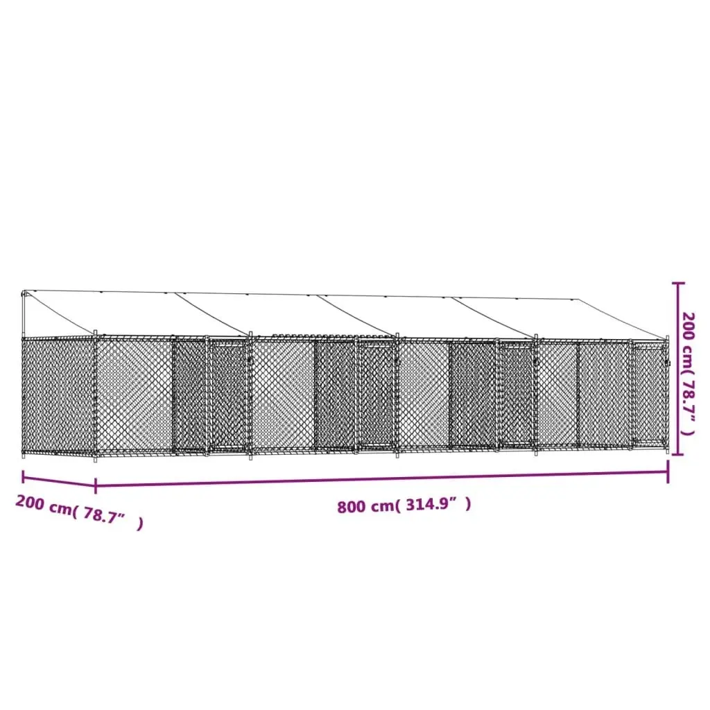 Dog Cage with Roof and Doors Grey 8x2x2 m Galvanised Steel 3209565