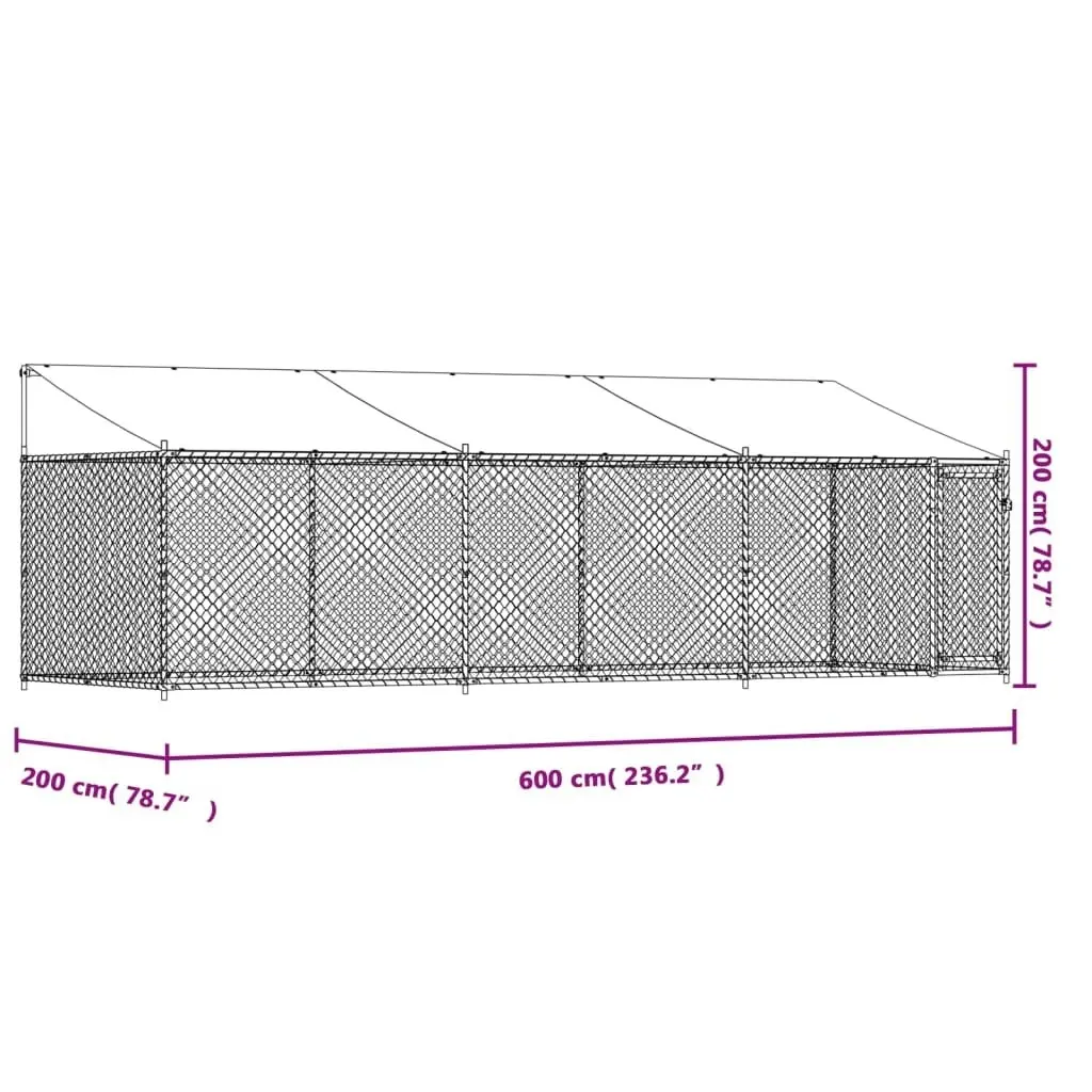 Dog Cage with Roof and Door Grey 6x2x2 m Galvanised Steel 3209569