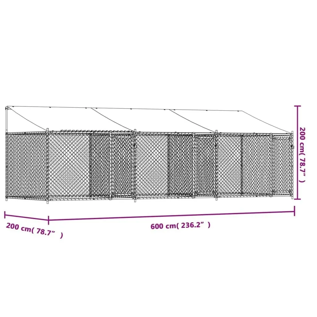 Dog Cage with Roof and Doors Grey 6x2x2 m Galvanised Steel 3209564