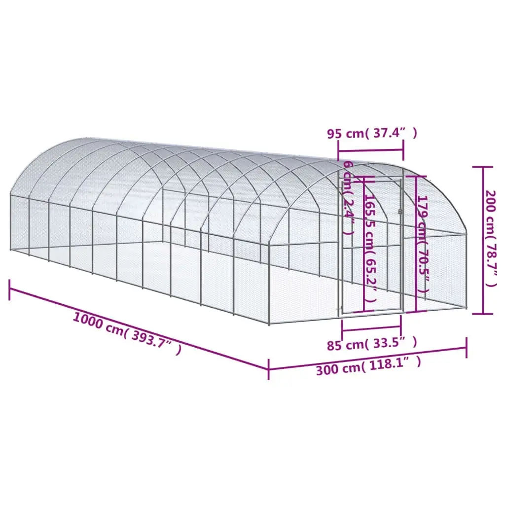 Outdoor Chicken Coop 3x10x2 m Galvanised Steel 3095467