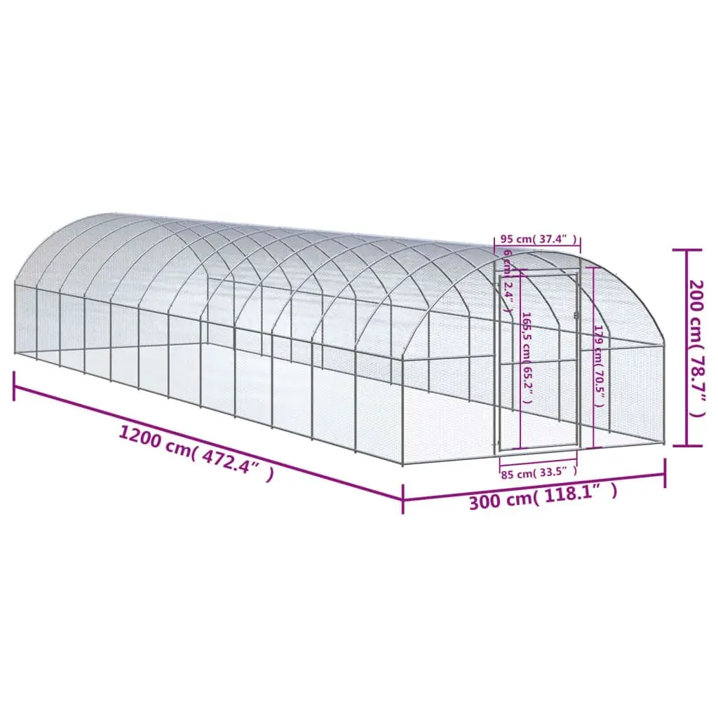 Outdoor Chicken Coop 3x12x2 m Galvanised Steel 3095468