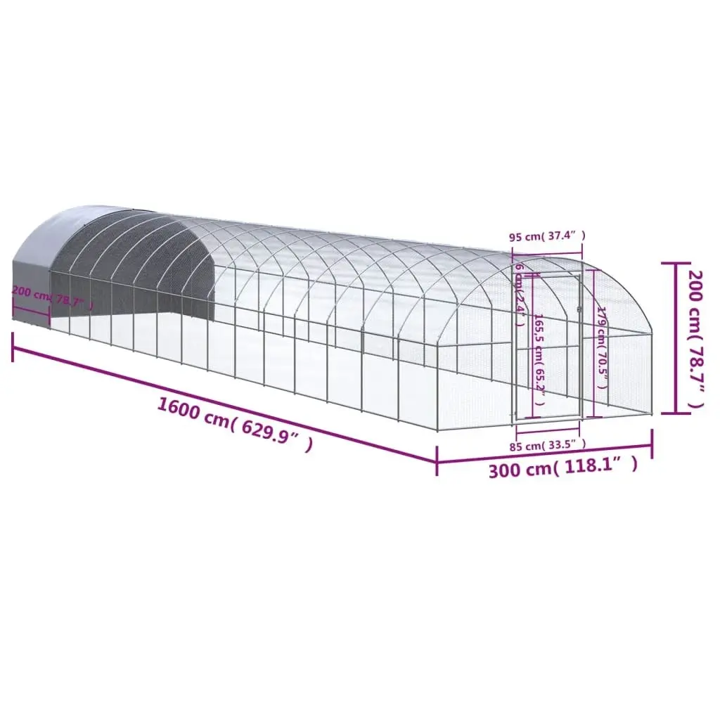 Outdoor Chicken Coop 3x16x2 m Galvanised Steel 3095478