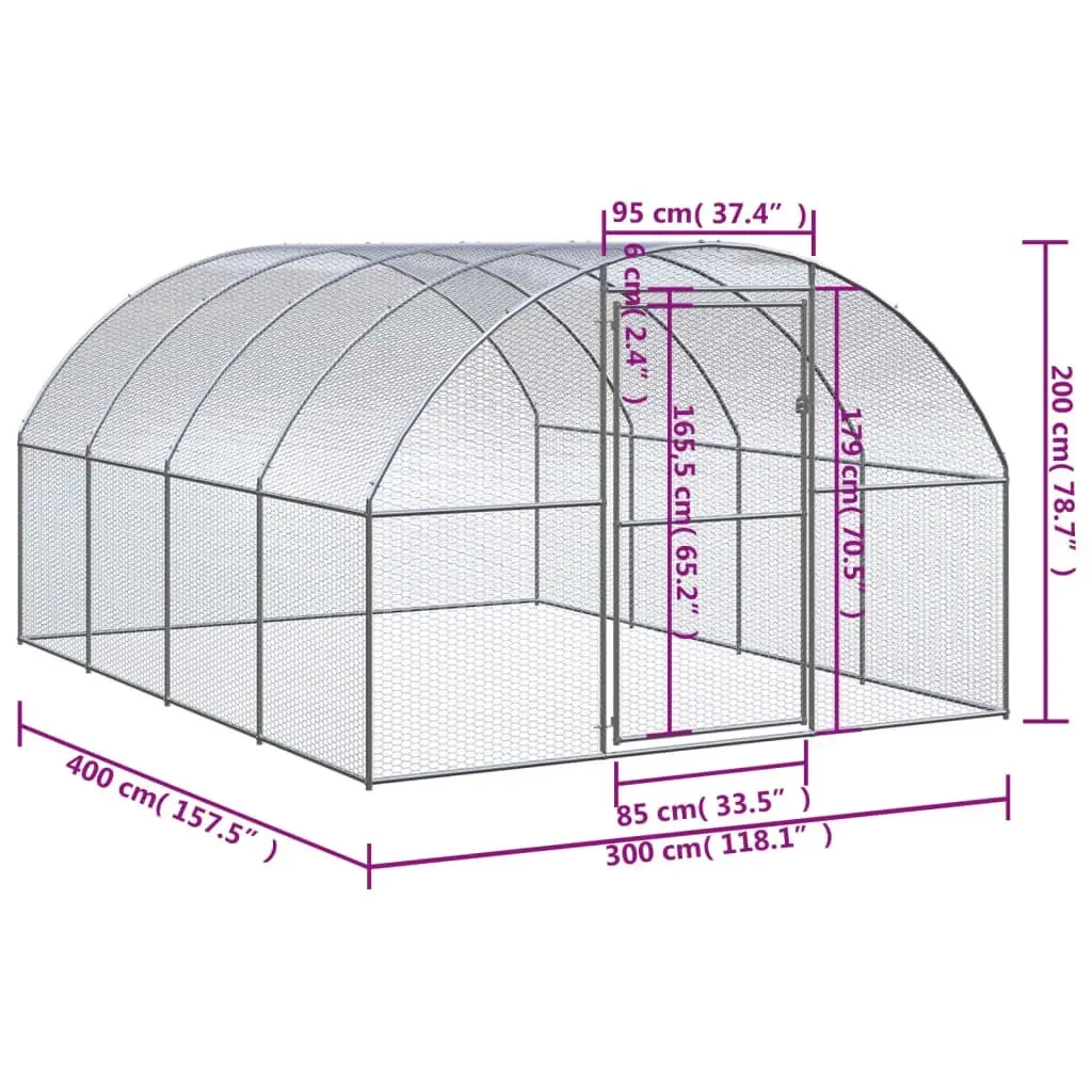 Outdoor Chicken Coop 3x4x2 m Galvanised Steel 3095464