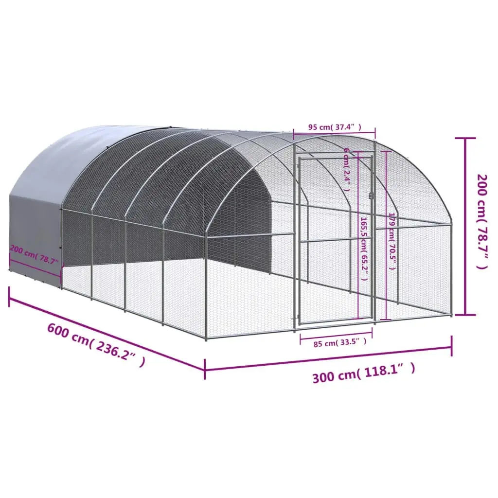 Outdoor Chicken Coop 3x6x2 m Galvanised Steel 3095474