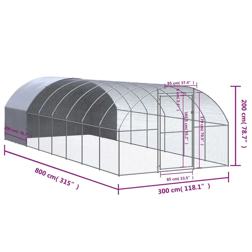 Outdoor Chicken Coop 3x8x2 m Galvanised Steel 3095475