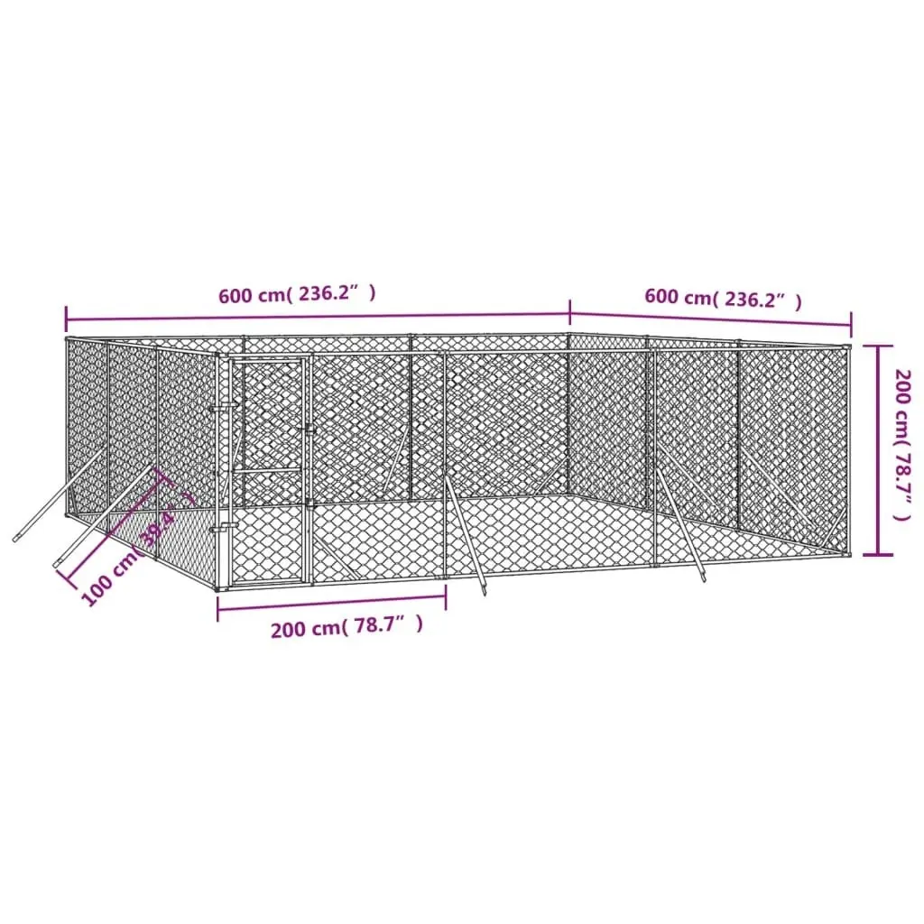 Outdoor Dog Kennel Silver 6x6x2 m Galvanised Steel 3190460