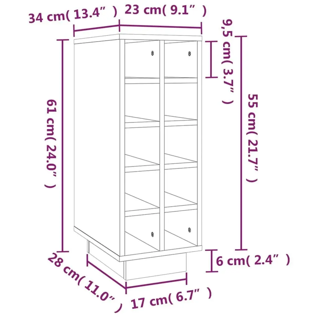 Wine Cabinet 23x34x61 cm Solid Wood Pine 820971