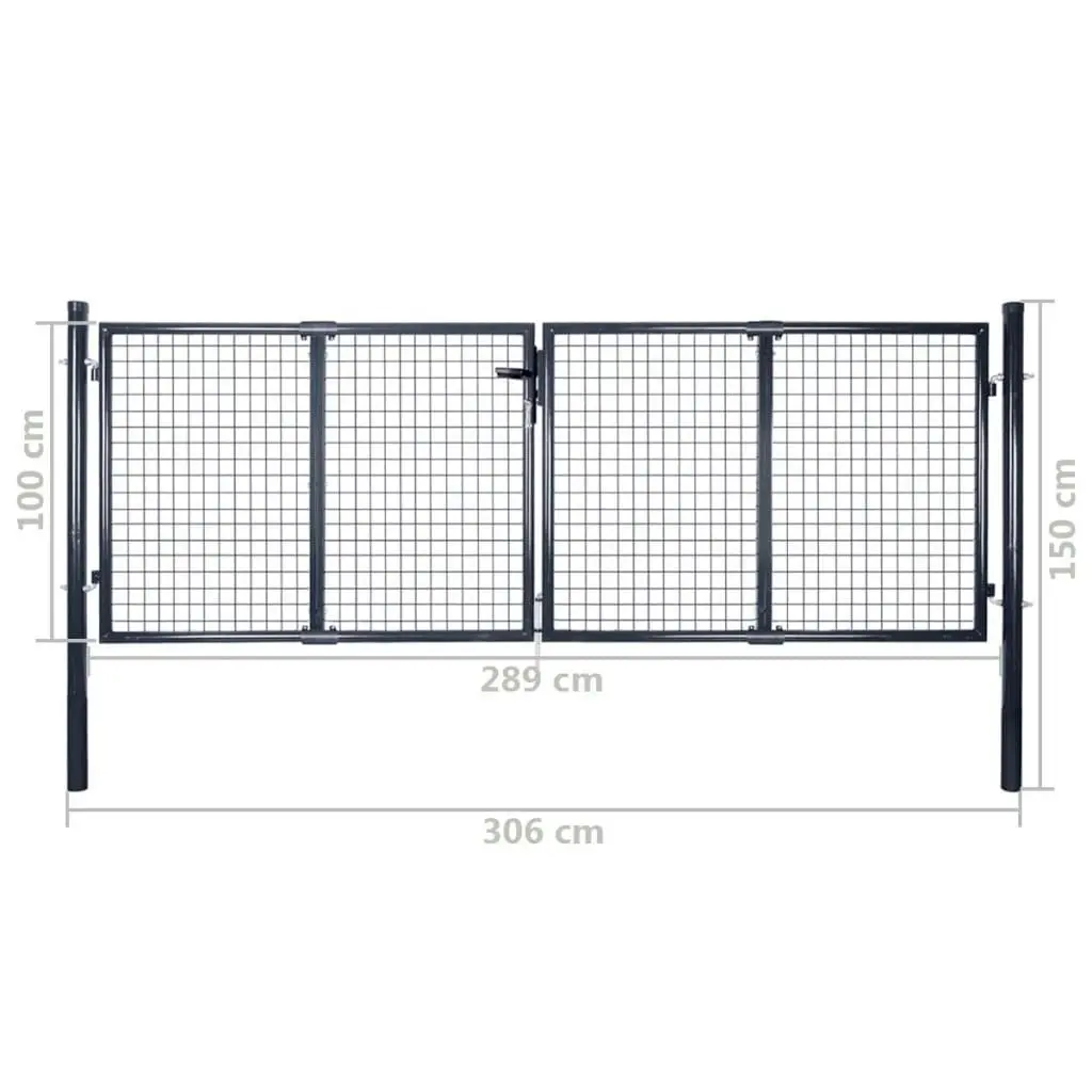 Mesh Garden Gate Galvanised Steel 289x100 cm Grey 143363