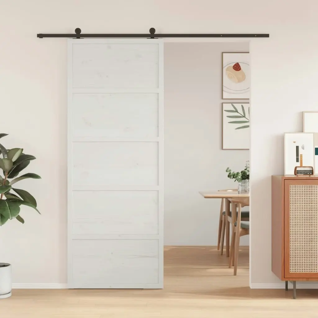 Barn Door White 80x208 cm Solid Wood Pine 850636