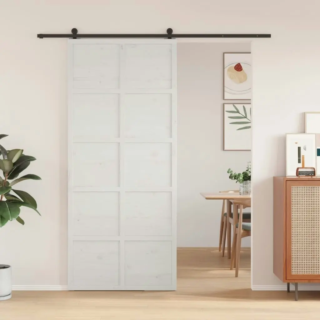 Barn Door White 90x208 cm Solid Wood Pine 850642