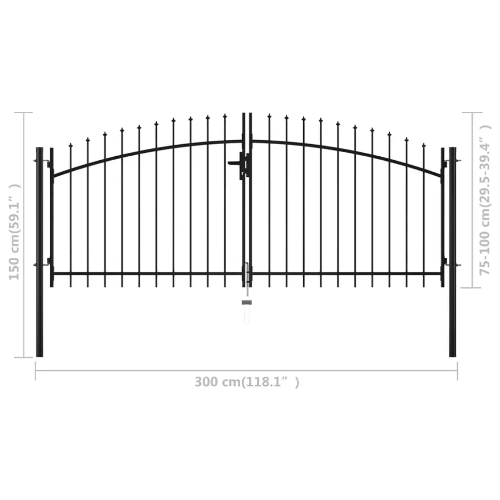 Double Door Fence Gate with Spear Top 300x150 cm 144359