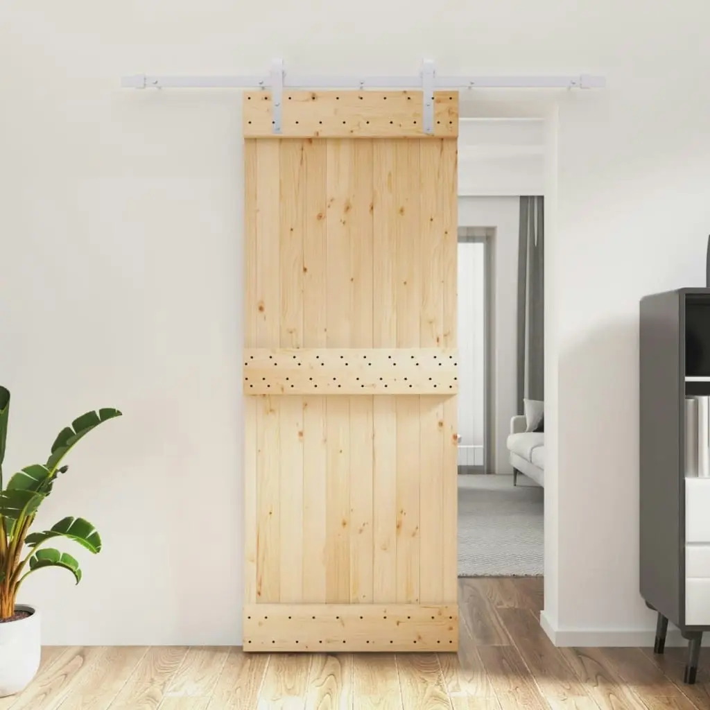 Sliding Door with Hardware Set 80x210 cm Solid Wood Pine 3203009