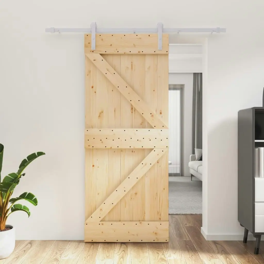 Sliding Door with Hardware Set 85x210 cm Solid Wood Pine 3203005