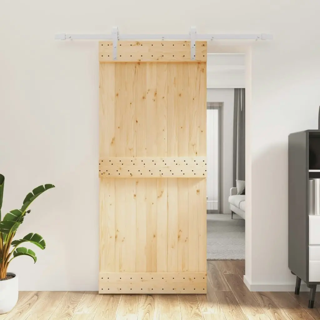 Sliding Door with Hardware Set 90x210 cm Solid Wood Pine 3203011