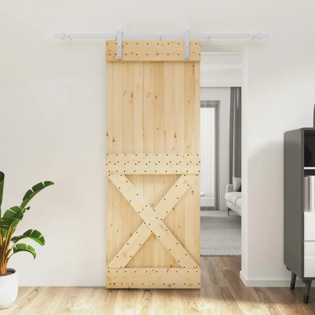 Sliding Door with Hardware Set 80x210 cm Solid Wood Pine 3203017