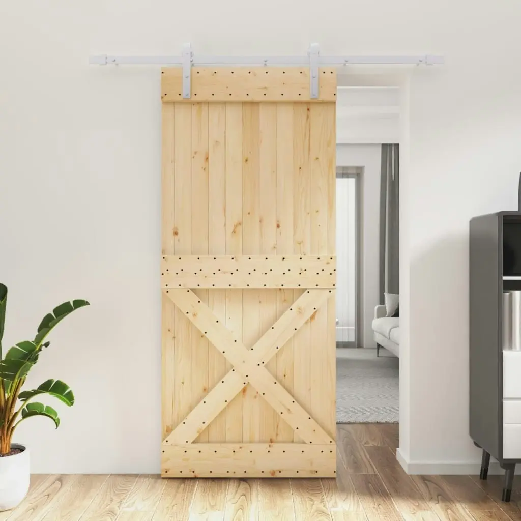 Sliding Door with Hardware Set 90x210 cm Solid Wood Pine 3203019