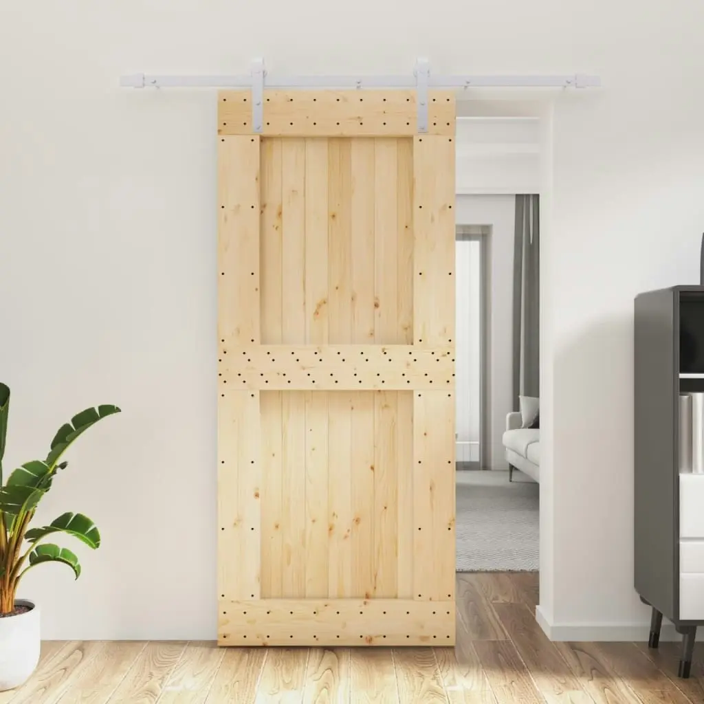 Sliding Door with Hardware Set 90x210 cm Solid Wood Pine 3203015