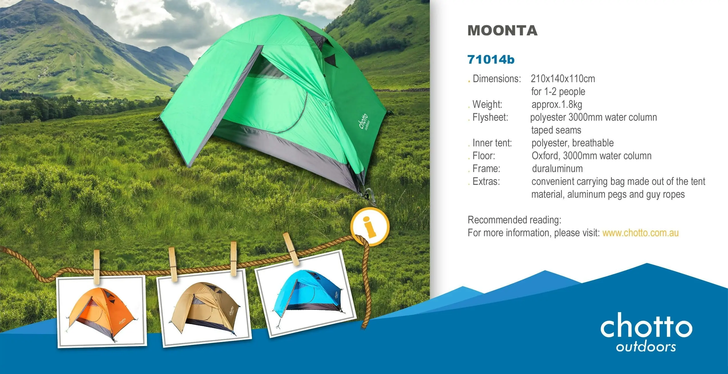 Chotto Outdoor - Moonta (2 people) Camping Tent - Green