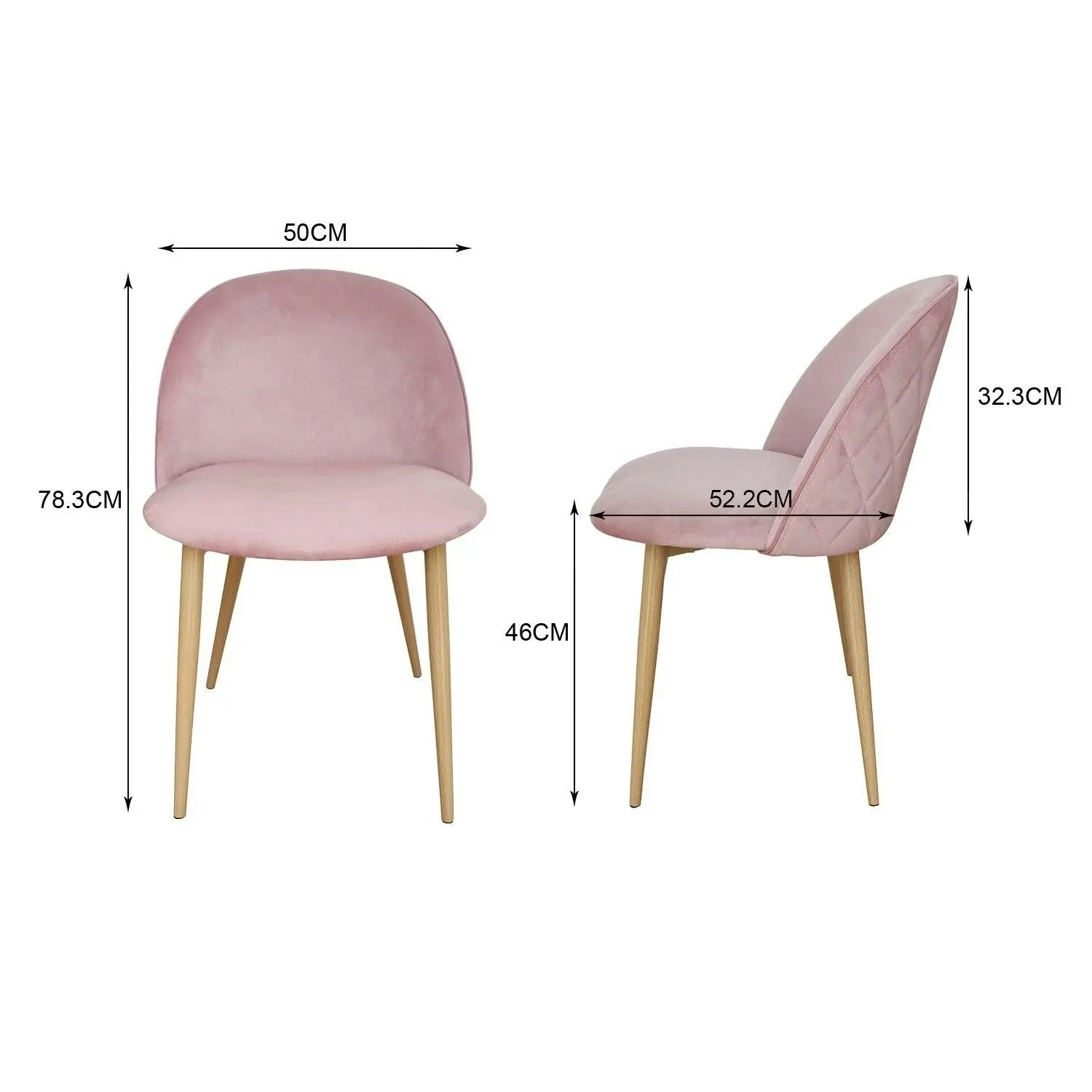 Chotto - Nami Velvet Seat Metal Leg Dining Chairs - Pink x 2