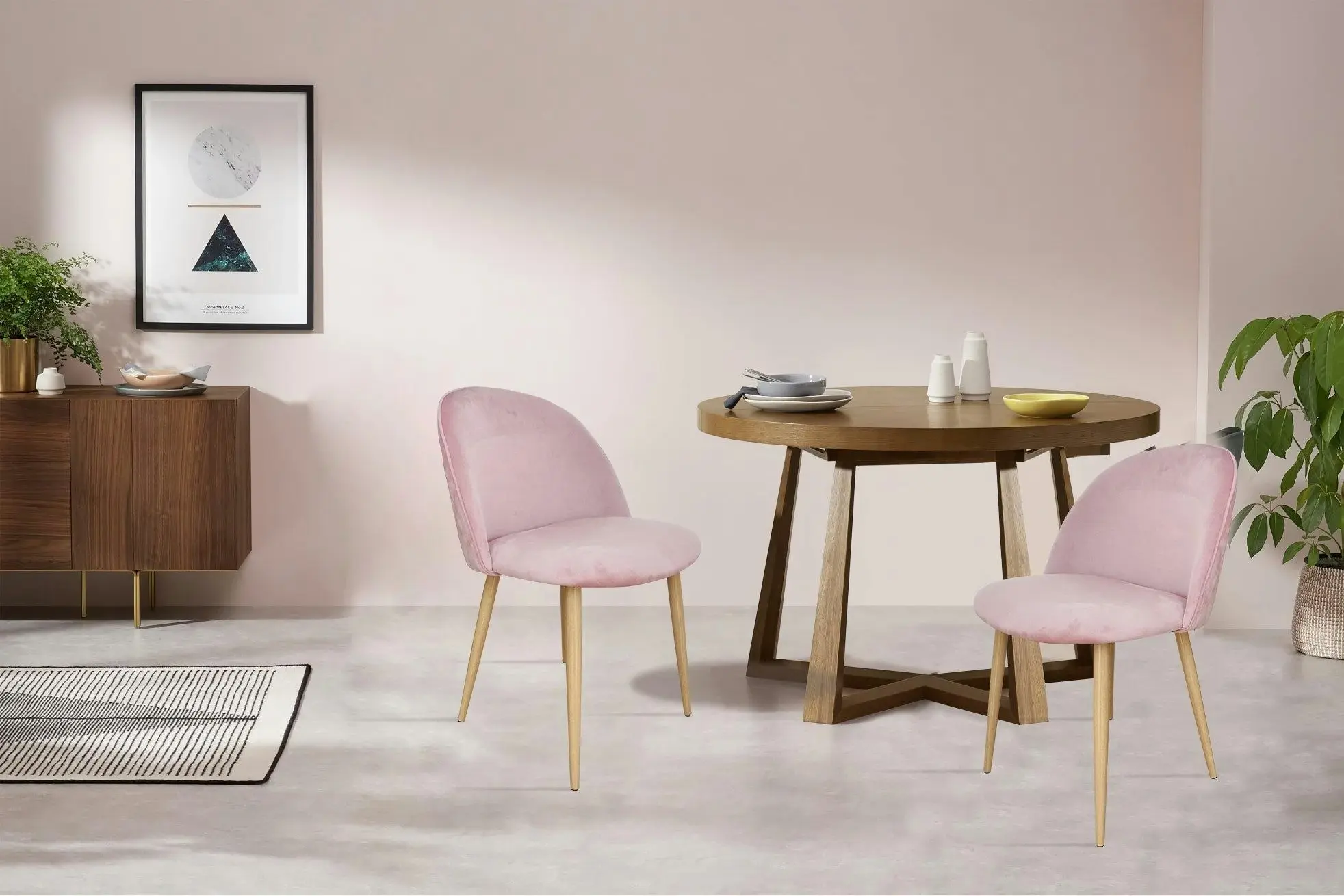 Chotto - Nami Velvet Seat Metal Leg Dining Chairs - Pink x 2