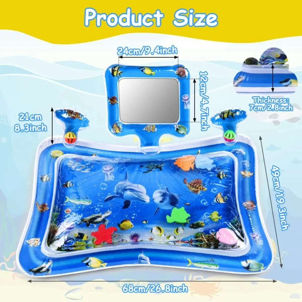 Toddly SplashMirror Tummy Time Water Mat with Mirror for Sensory Development