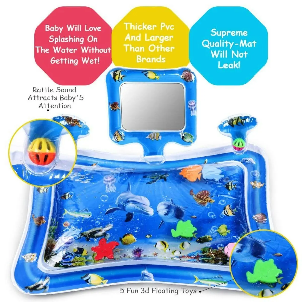 Toddly SplashMirror Tummy Time Water Mat with Mirror for Sensory Development