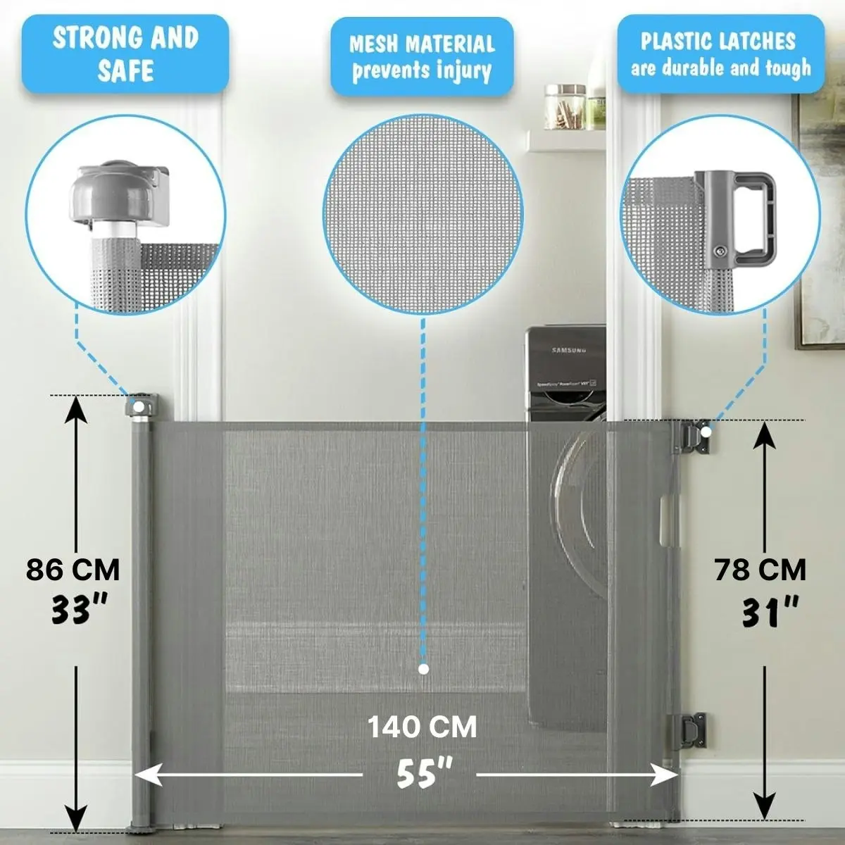 Toddly GuardMate Retractable Baby Safety Gate Extra Wide & Safe for Babies and Pets