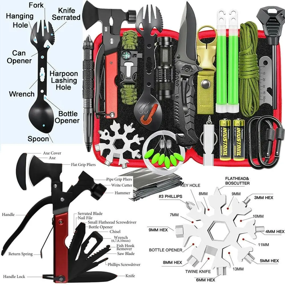 32 In 1 Emergency Survival Equipment Kit Camping Sos Tool Sports Tactical Hiking - One Size