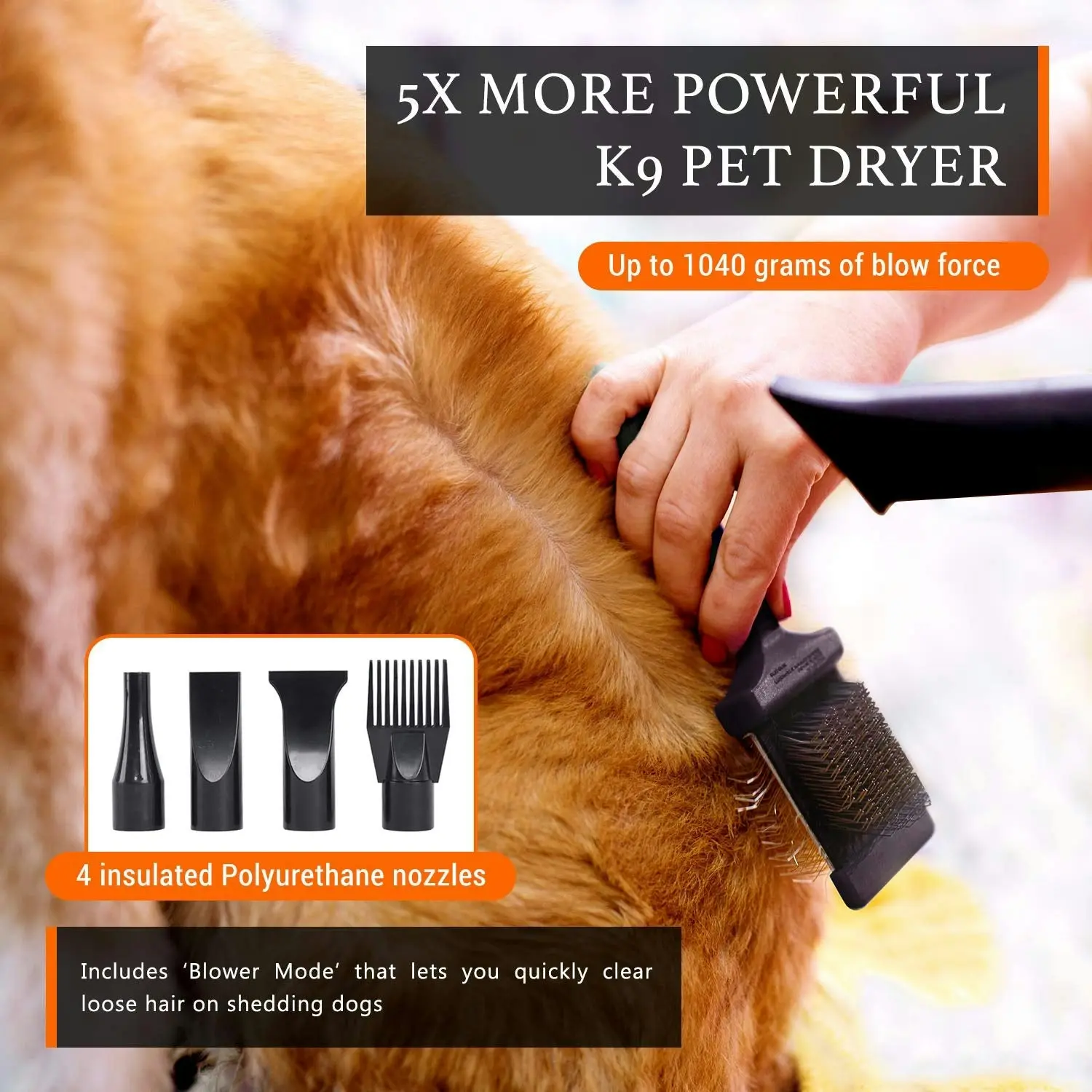 2800W Dog Dryer High Velocity Pet Blow Adjustable Speed 4 Nozzles - One Size