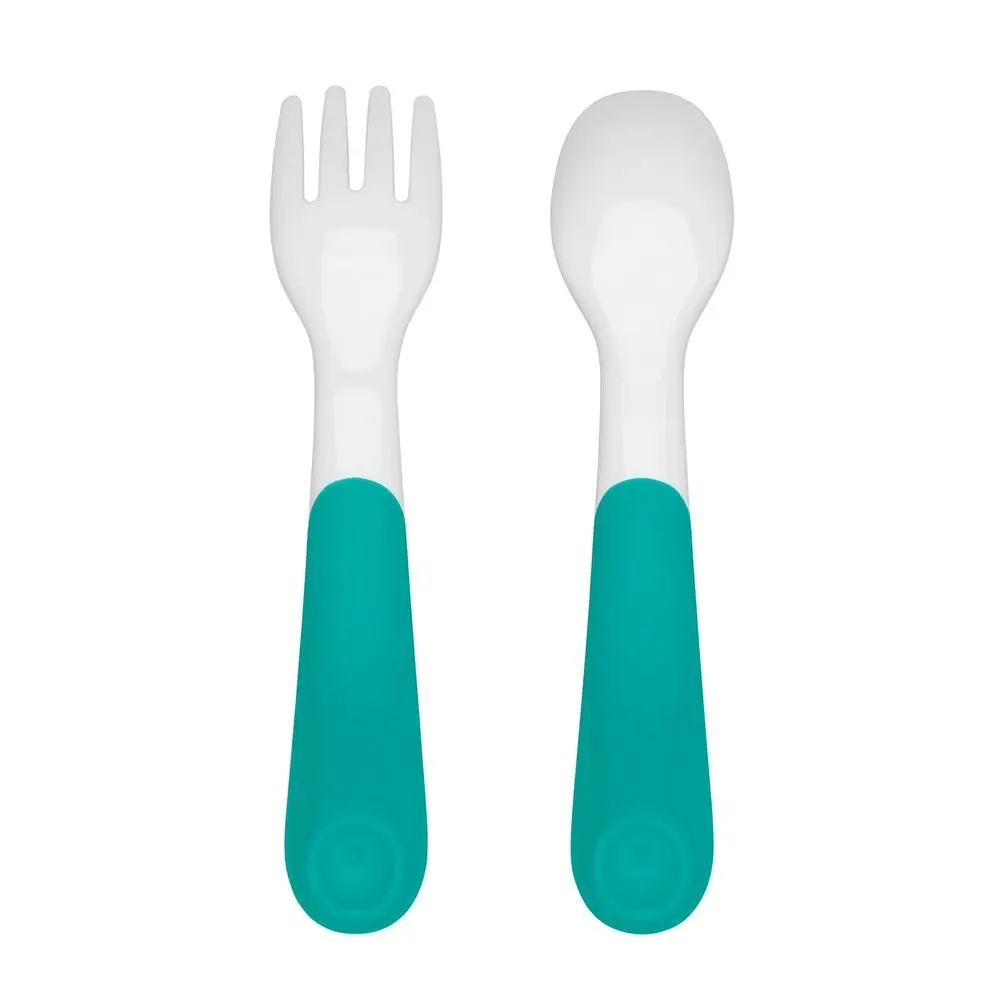 OXO Tot On-The-Go Non-slip Handles Plastic Fork & Spoon Set With Travel Case Teal