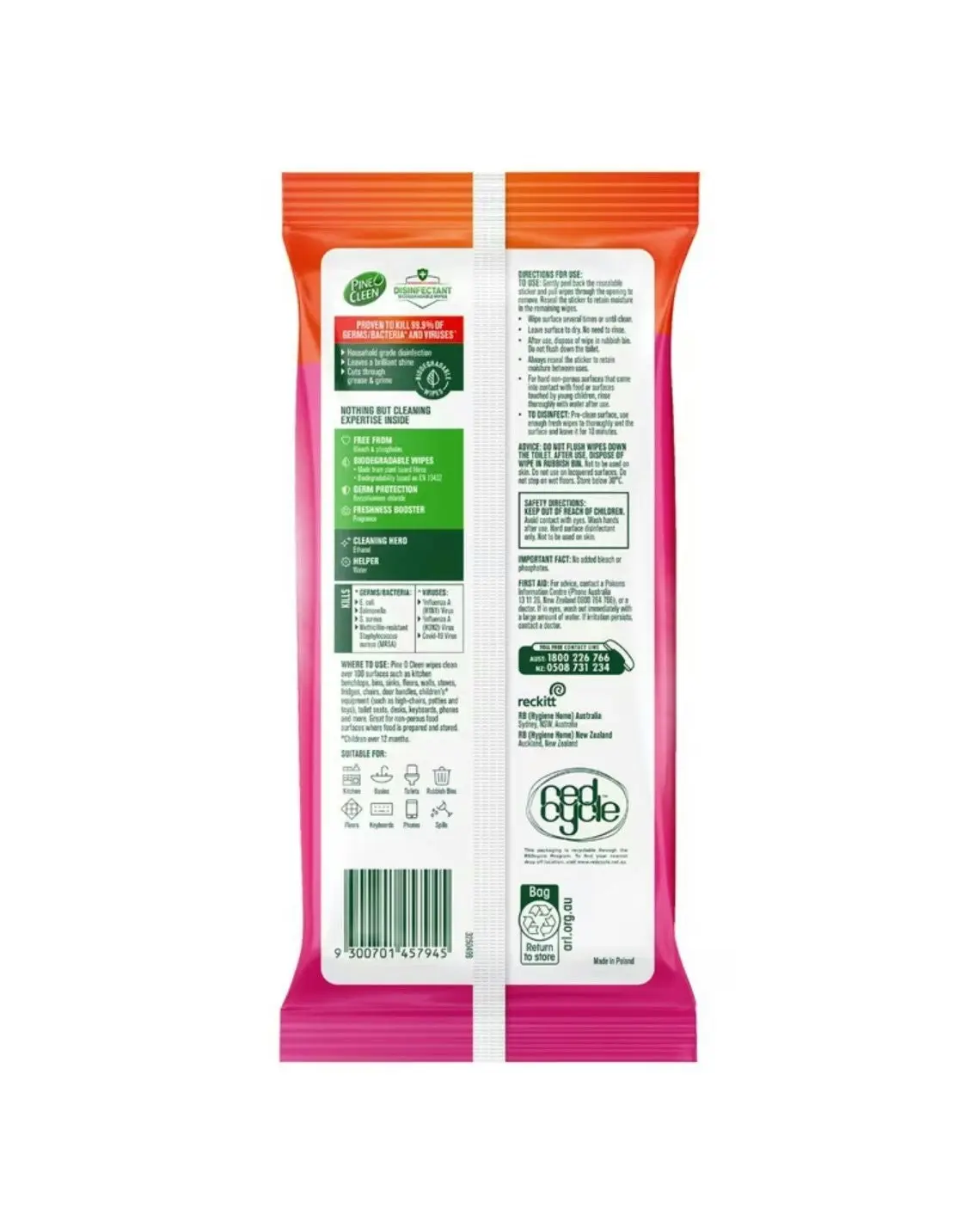 Pine O Cleen Tropical Blossom Disinfectant Cleaning Wipes 110 Pack