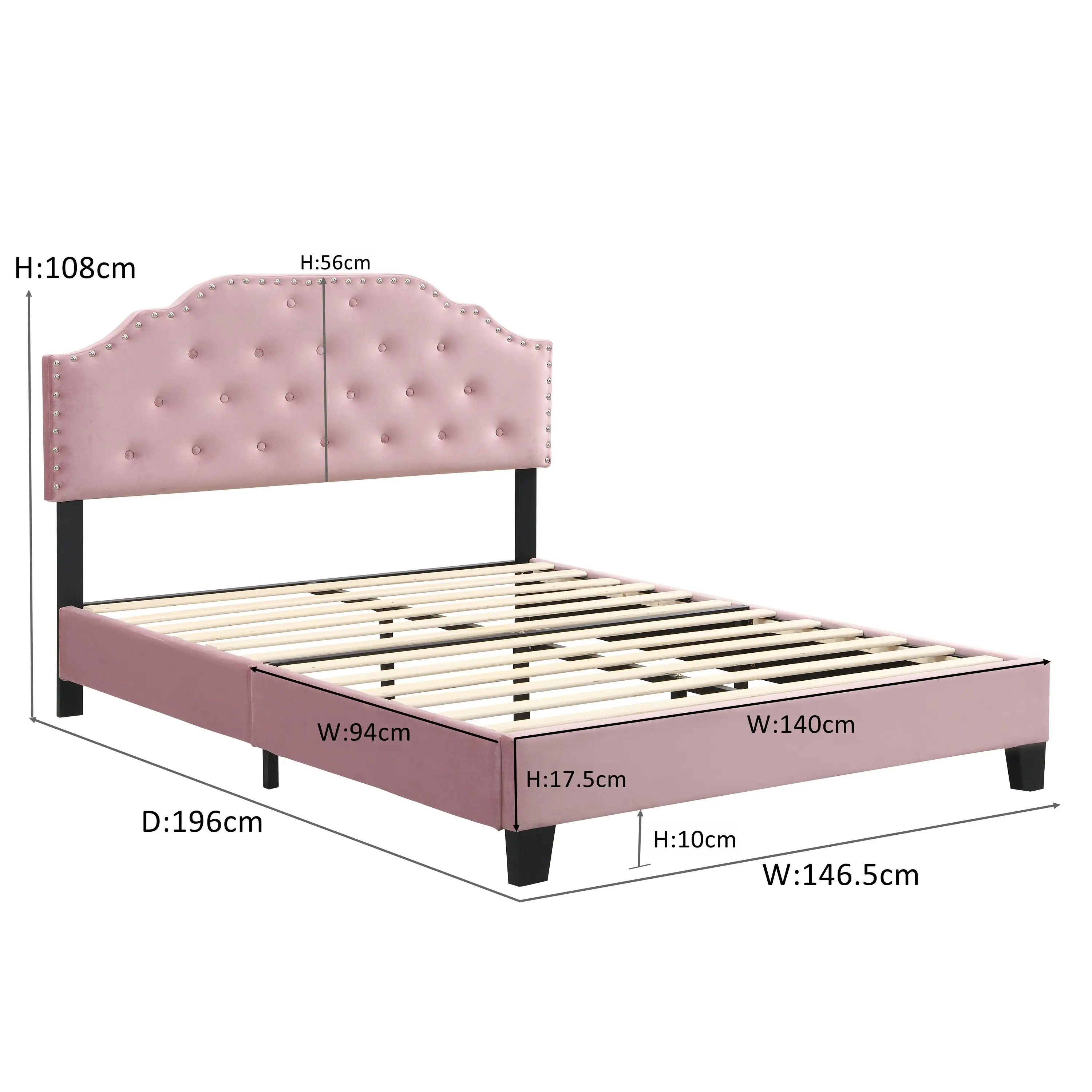 IHOMDEC BEF02 Double Size Upholstered Velvet Button Tufted Bed Frame Pink