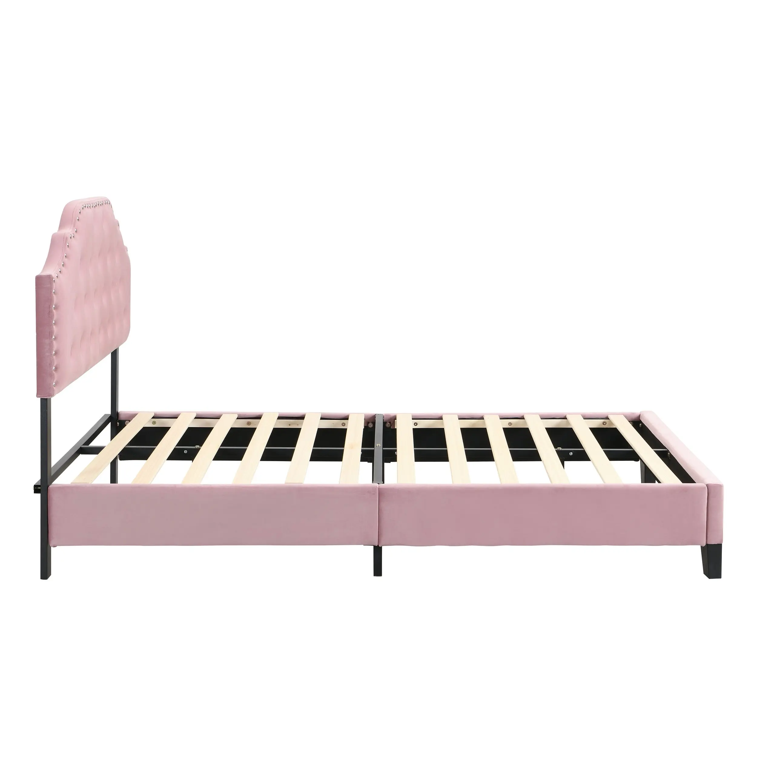 IHOMDEC BEF02 Queen Size Upholstered Velvet Button Tufted Bed Frame Pink