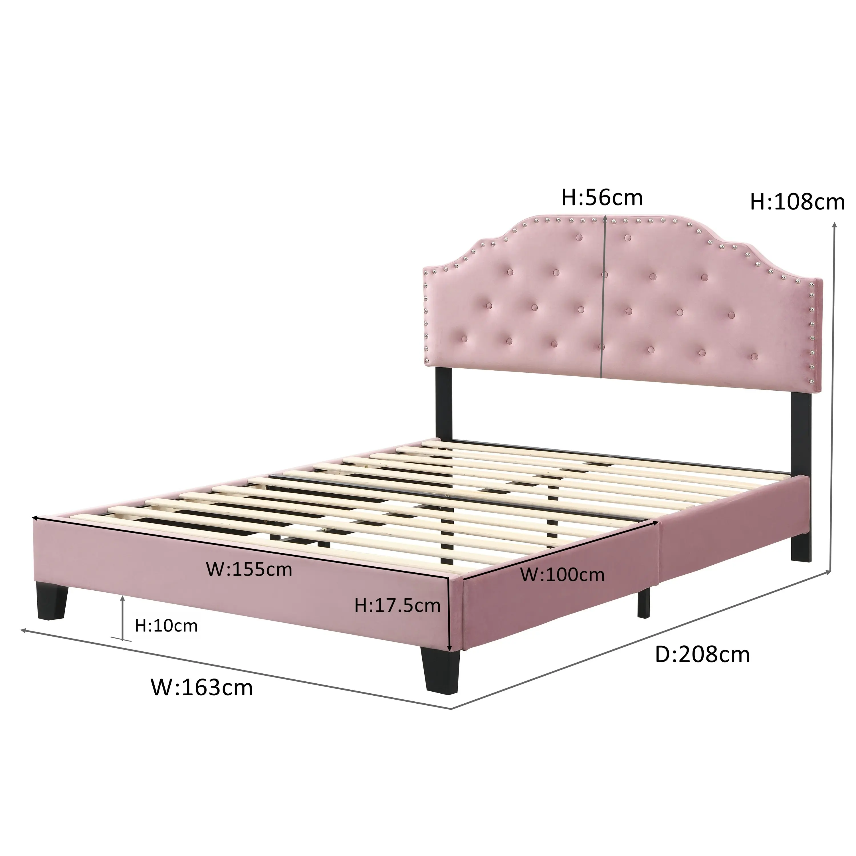 IHOMDEC BEF02 Queen Size Upholstered Velvet Button Tufted Bed Frame Pink