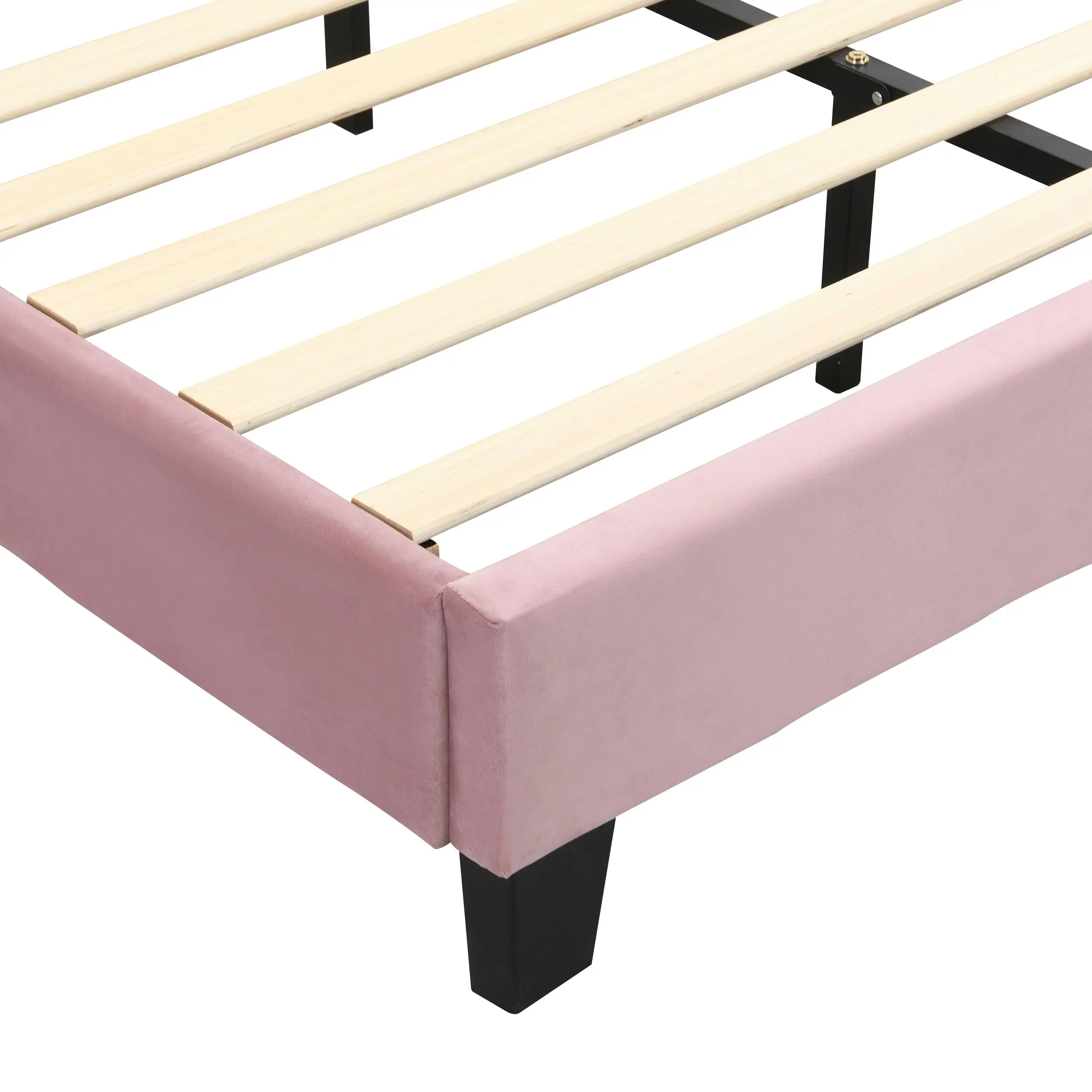 IHOMDEC BEF02 Queen Size Upholstered Velvet Button Tufted Bed Frame Pink