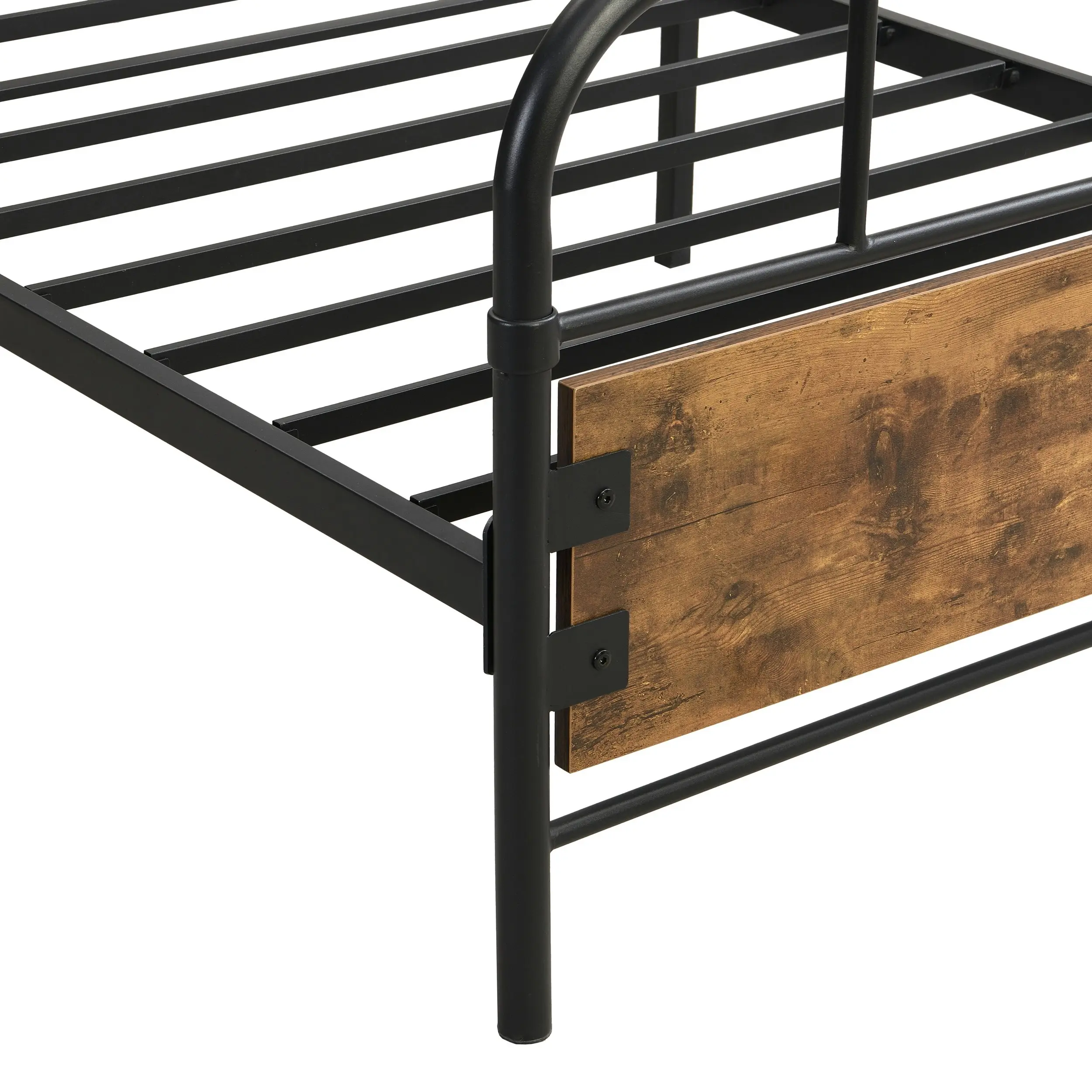 IHOMDEC Single Kid¡¯s Bed Metal Tube Frame Base Black&Rust Dark Brown