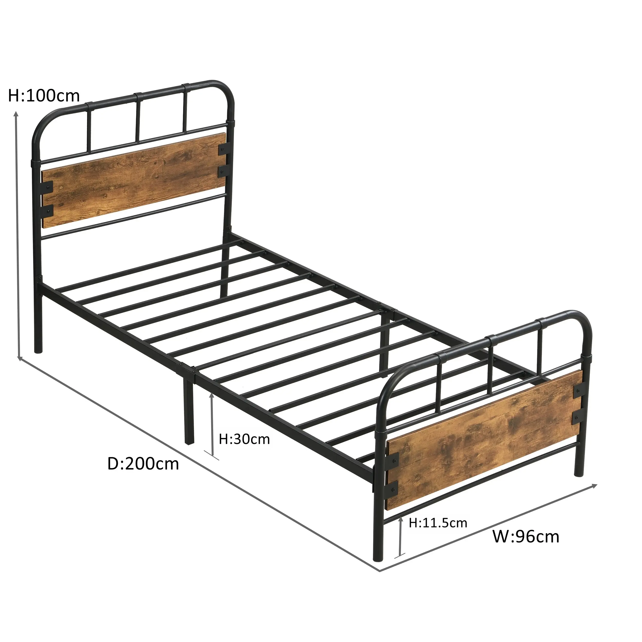 IHOMDEC Single Kid¡¯s Bed Metal Tube Frame Base Black&Rust Dark Brown