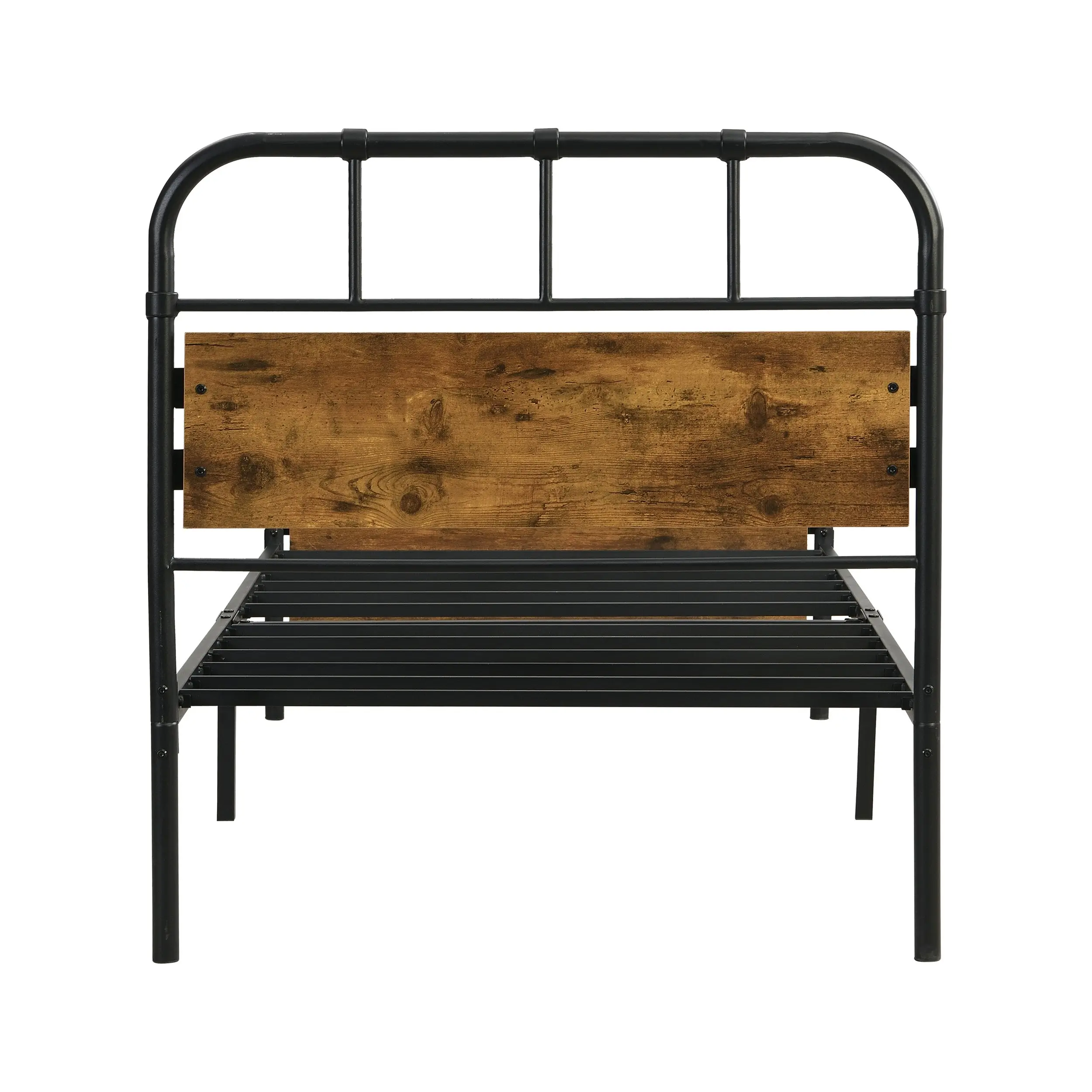 IHOMDEC Single Kid¡¯s Bed Metal Tube Frame Base Black&Rust Dark Brown