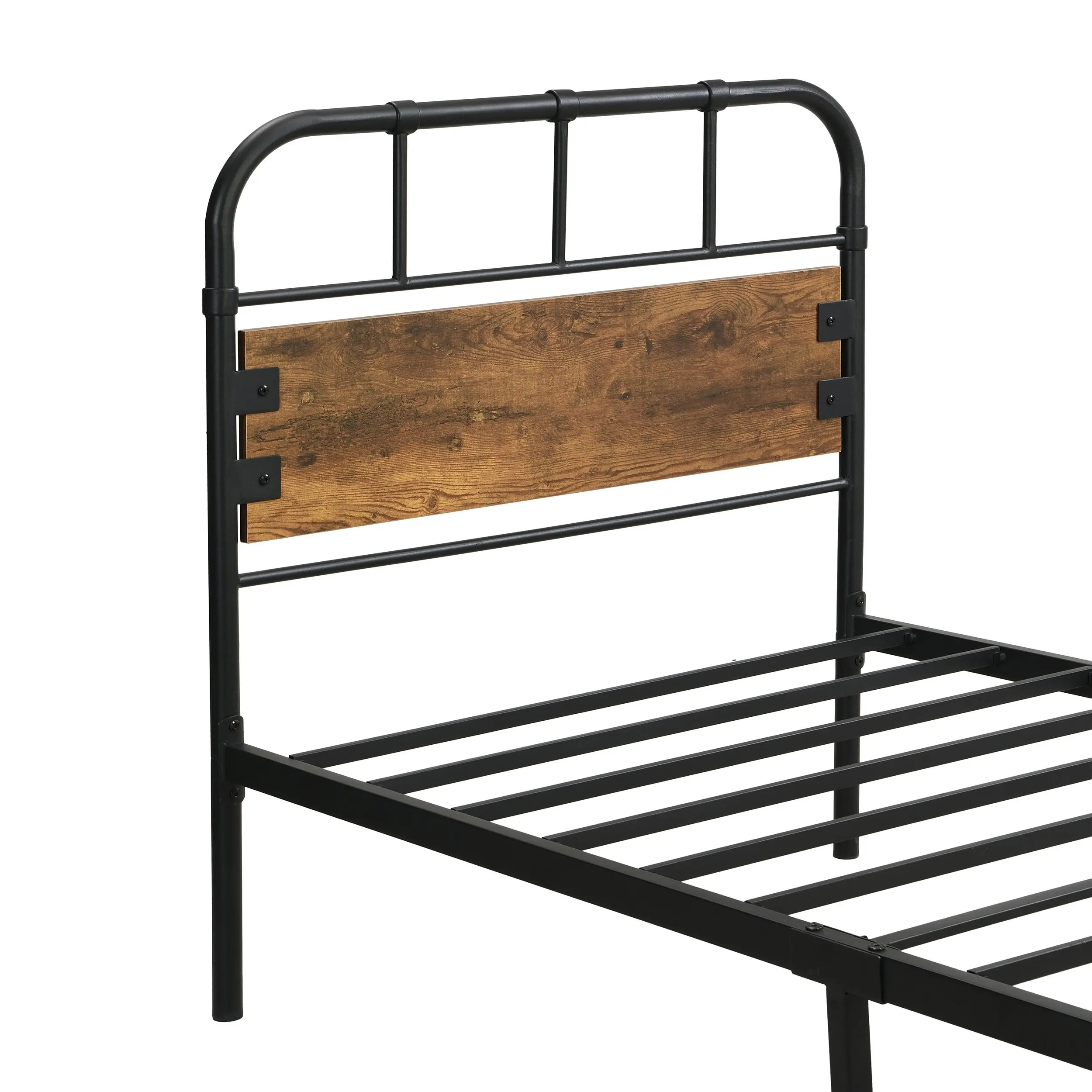 IHOMDEC Single Kid¡¯s Bed Metal Tube Frame Base Black&Rust Dark Brown