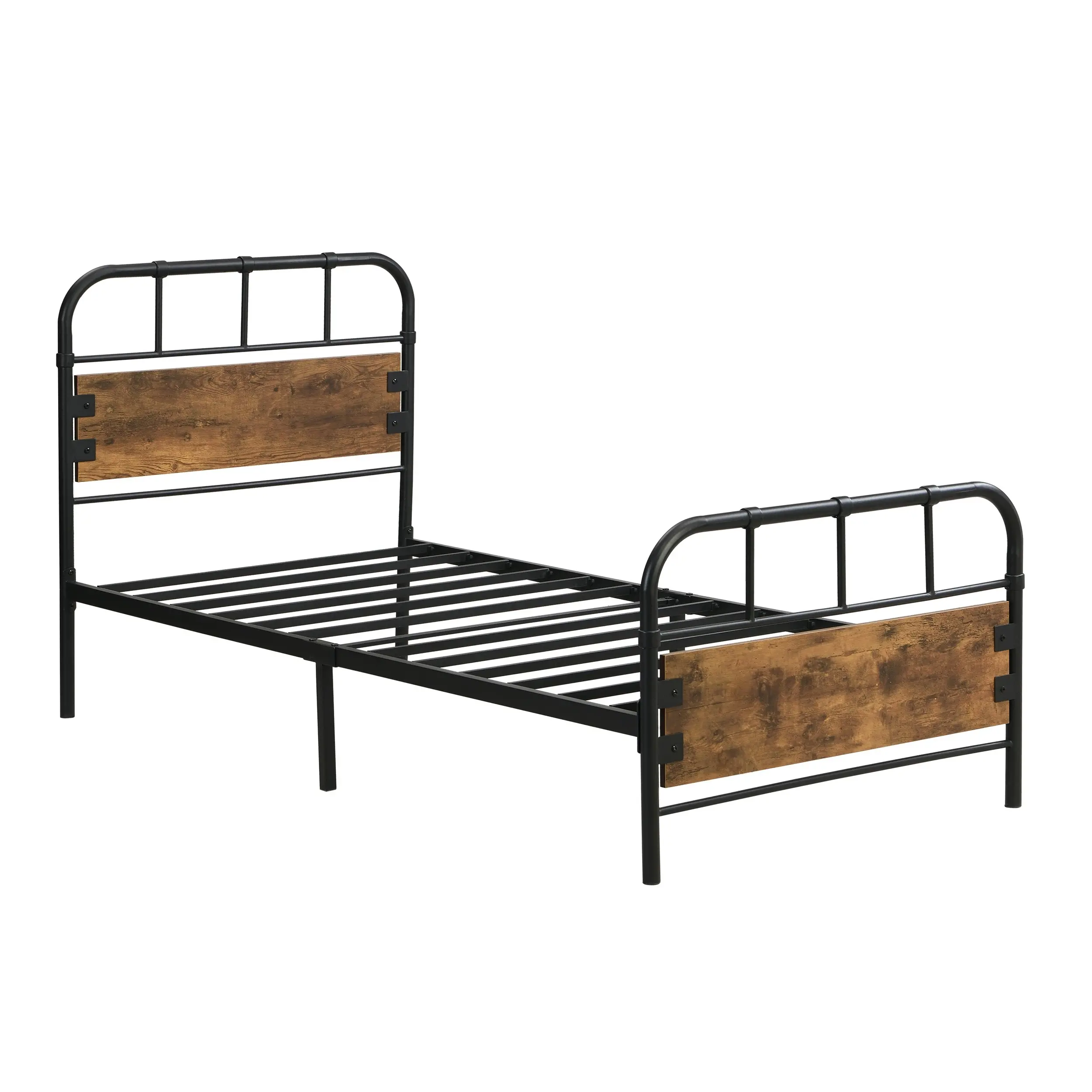 IHOMDEC Single Kid¡¯s Bed Metal Tube Frame Base Black&Rust Dark Brown