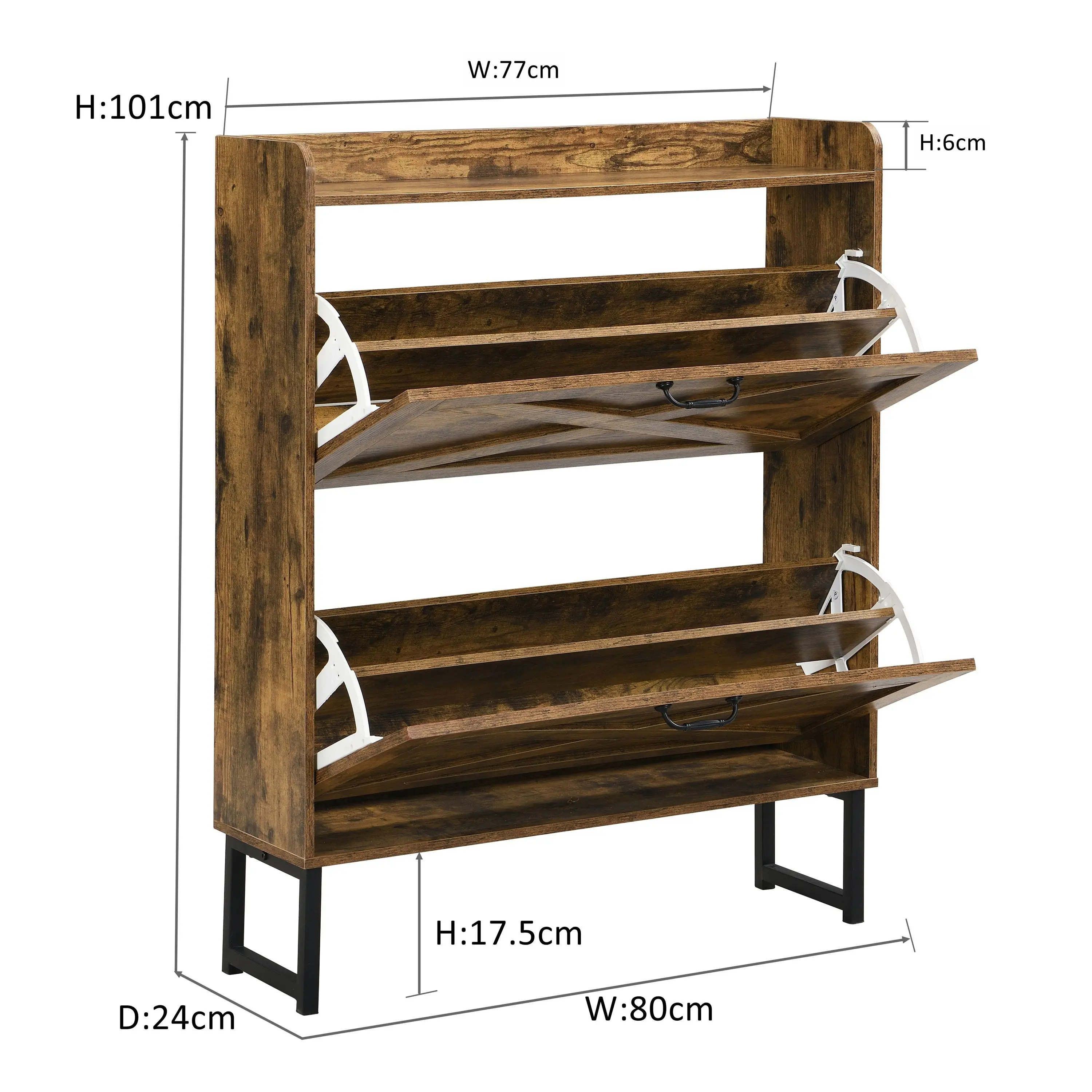 IHOMDEC Shoe Storage Cabinet with 2 Flip Drawers and Metal Legs Rustic Dark Brown