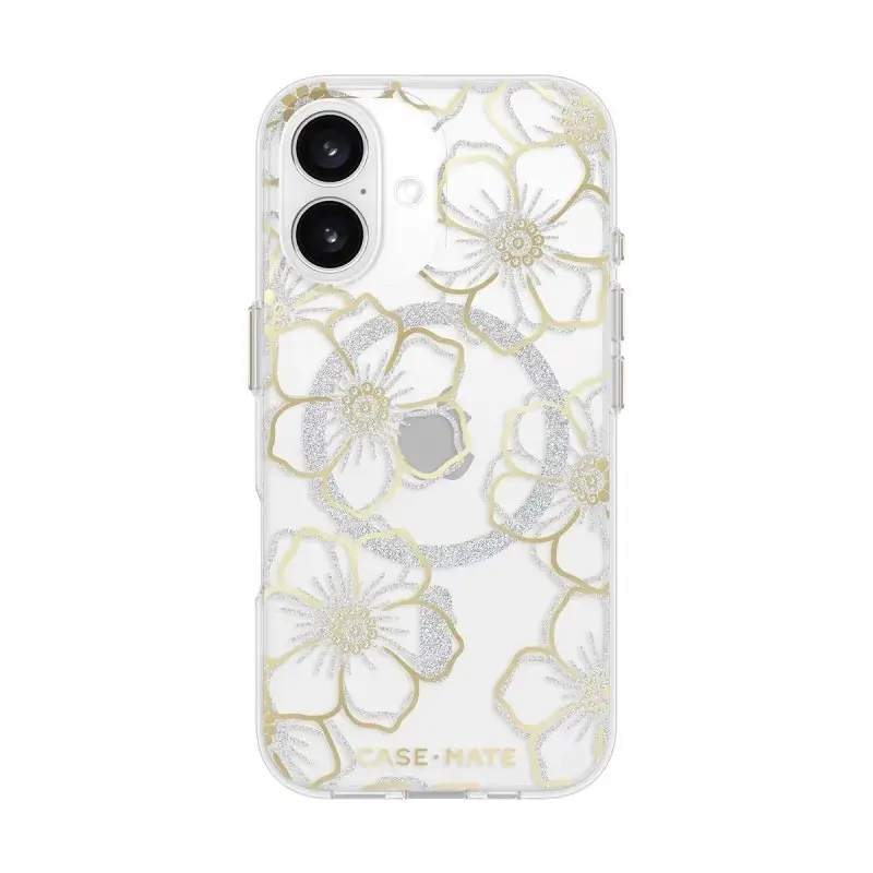 Case-Mate Floral Gems Magsafe Case For Iphone 16 - Clear/ Gold