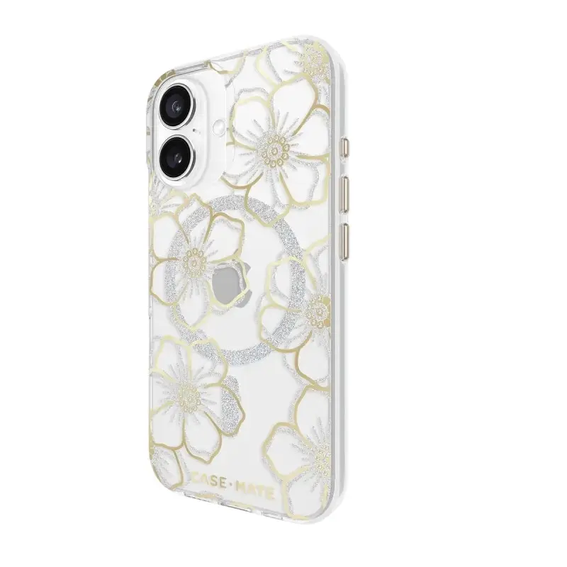 Case-Mate Floral Gems Magsafe Case For Iphone 16 - Clear/ Gold