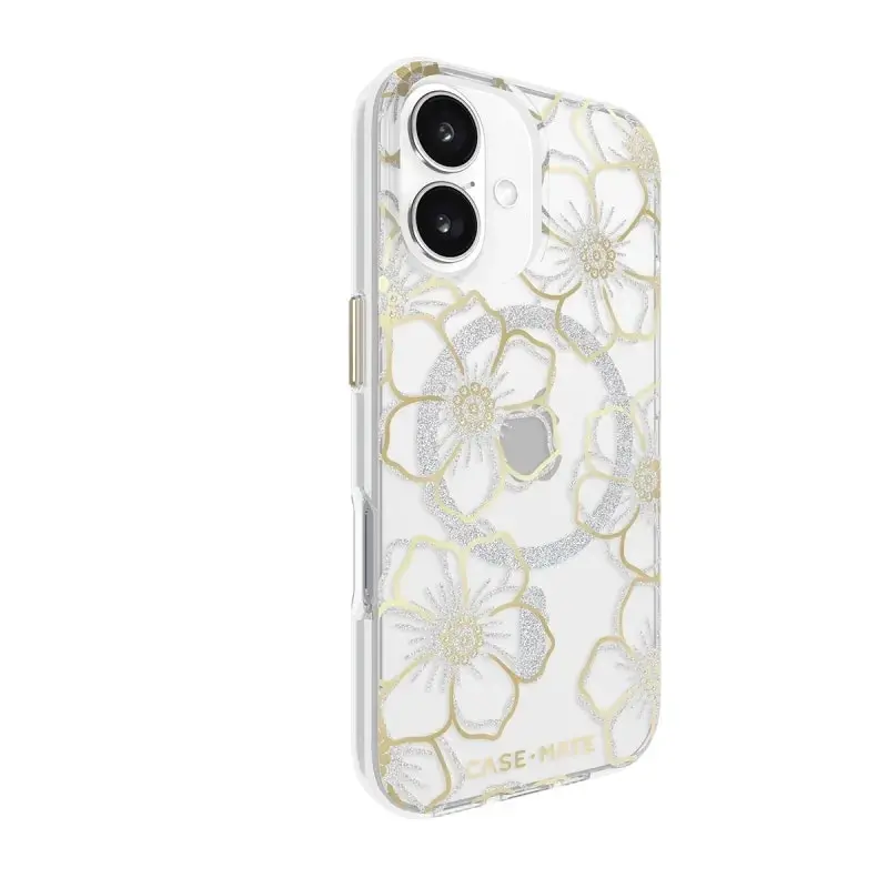 Case-Mate Floral Gems Magsafe Case For Iphone 16 - Clear/ Gold