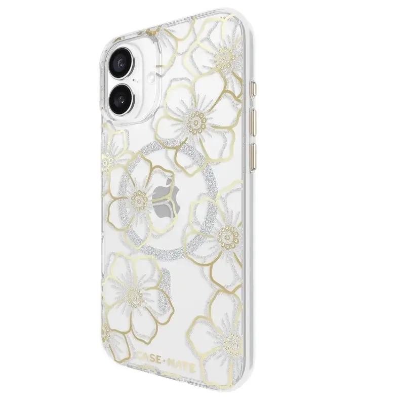 Case-Mate Floral Gems Magsafe Case For Iphone 16 Plus - Clear/ Gold